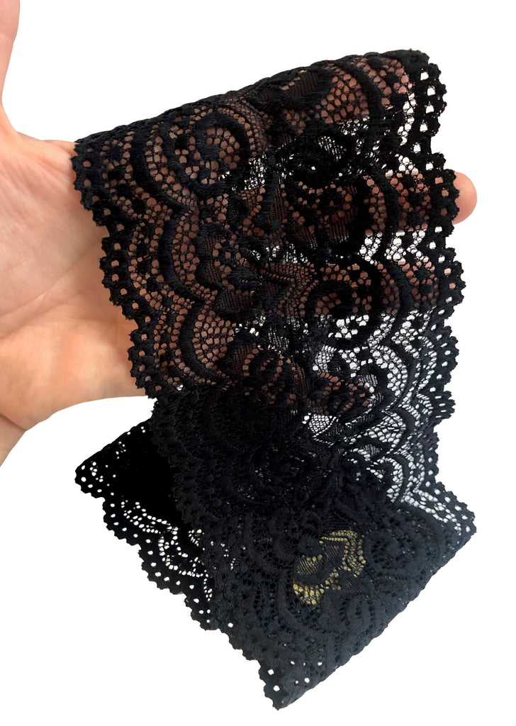 Fancy black floral lace headband