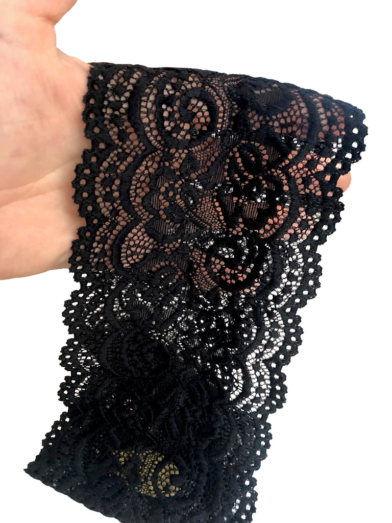 Fancy black floral lace headband