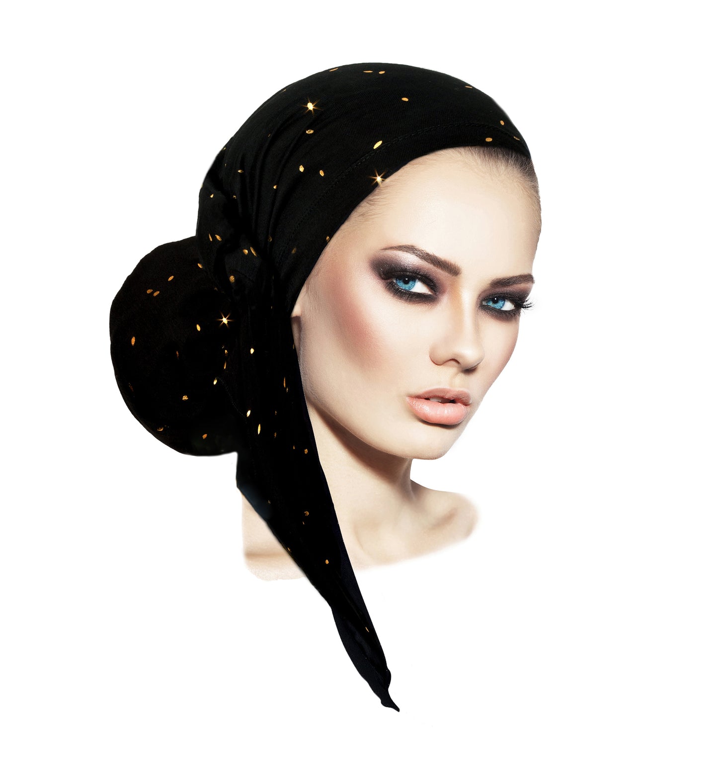 Black gold long headscarf metallic sparkles