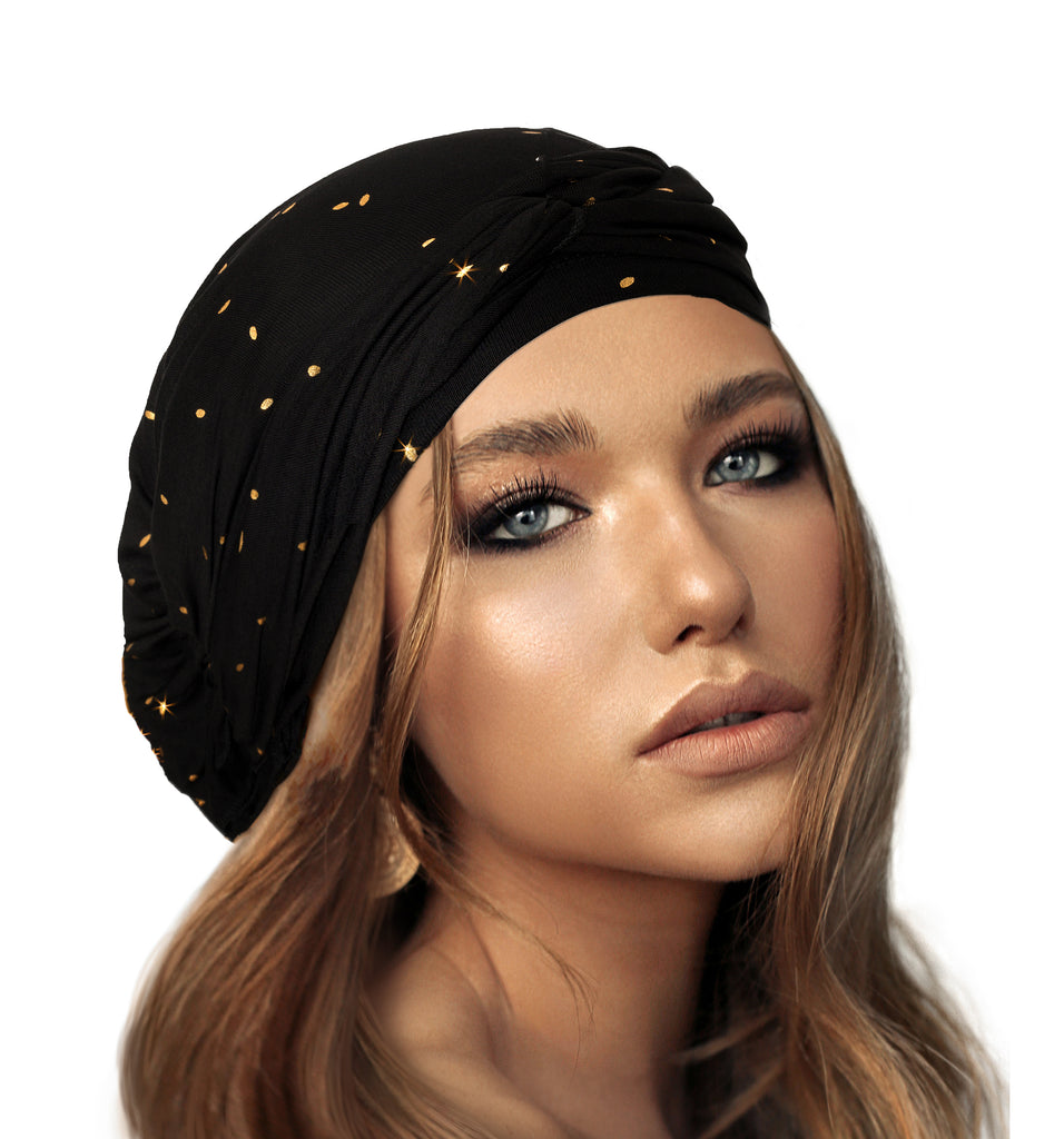 Black gold long headscarf metallic sparkles