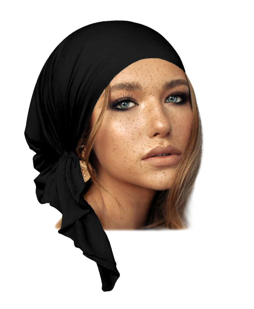 Soft black cotton pre-tied headscarf