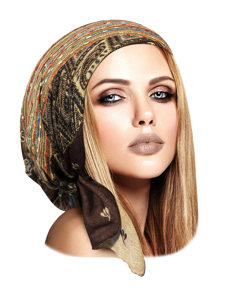 Brown cashmere pre tied headscarf