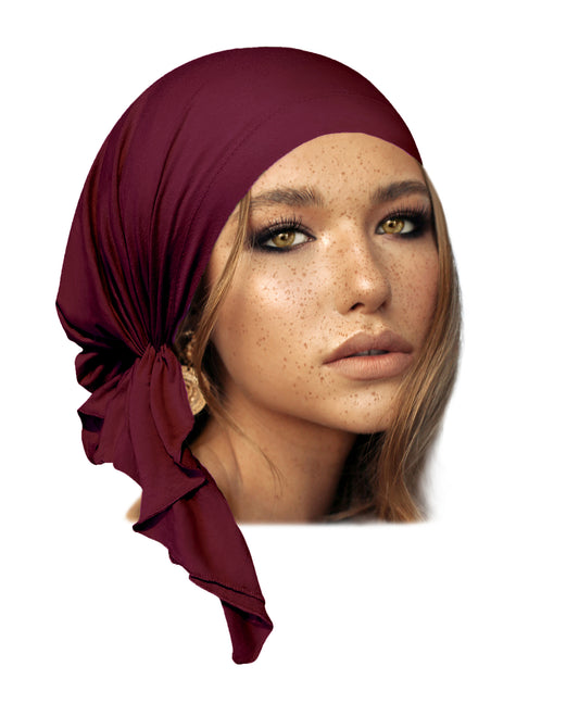 Burgundy red soft cotton pre-tied headscarf