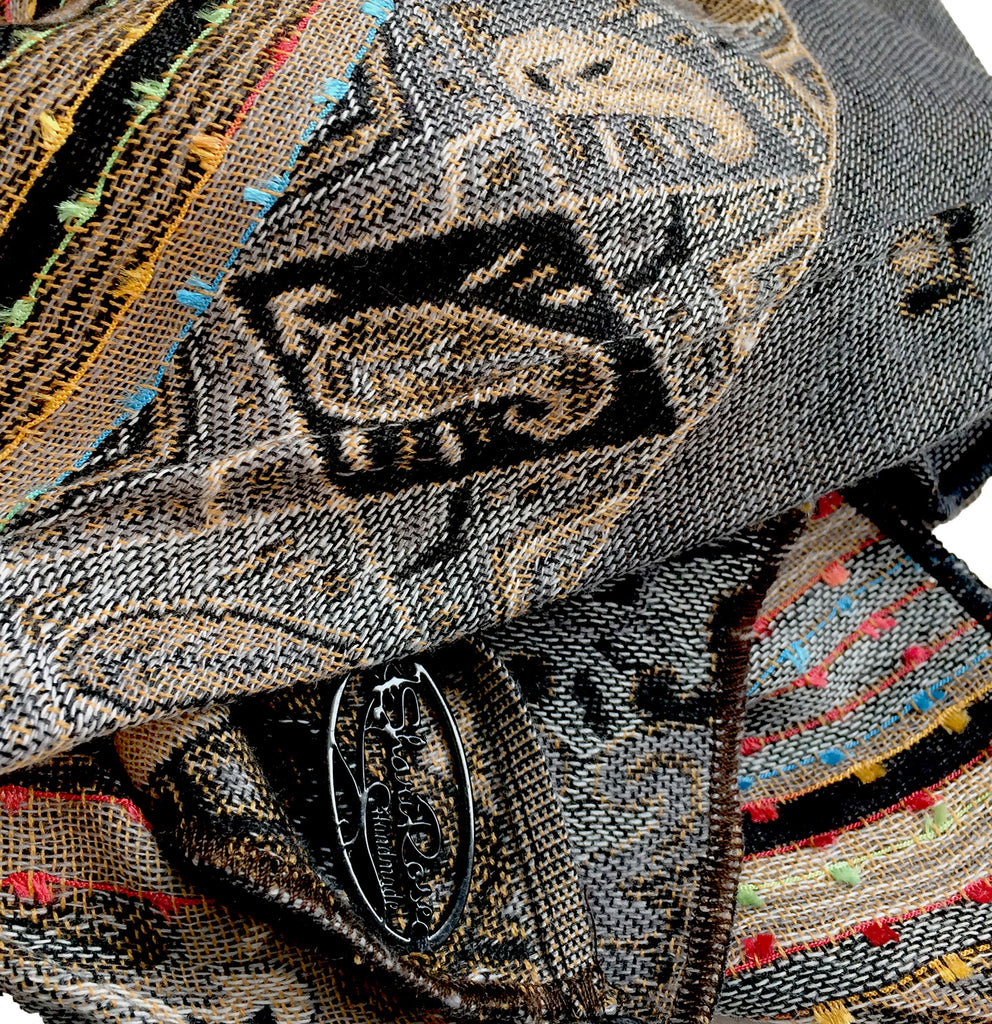 Boho chic long gray cashmere headscarf