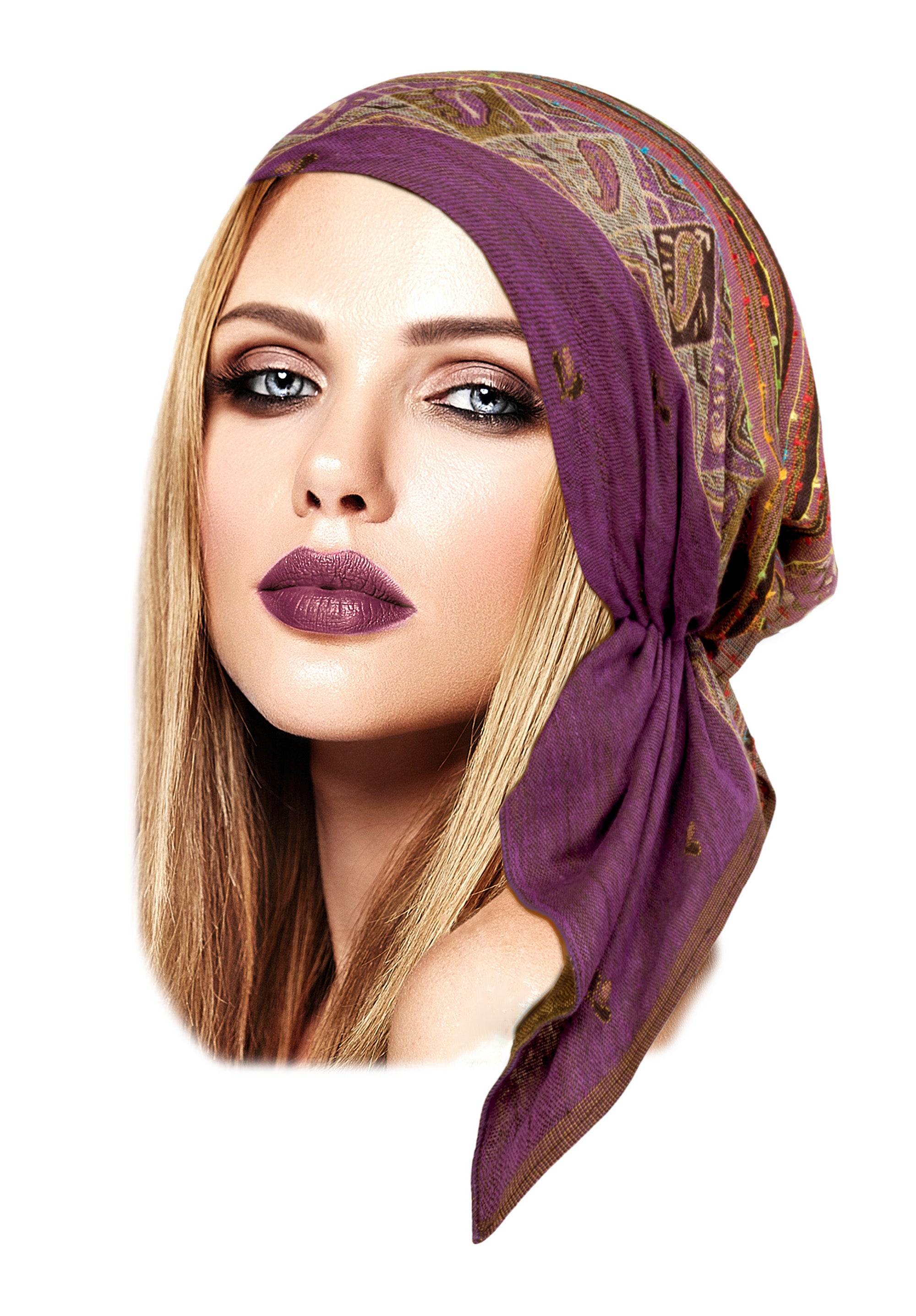 Boho chic pre-tied headscarf in mauve ethnic print