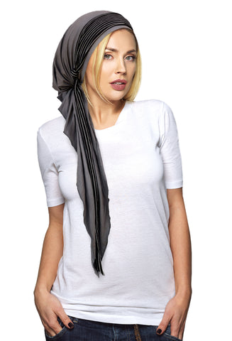 Grey pre-tied headscarf with stripe wrap