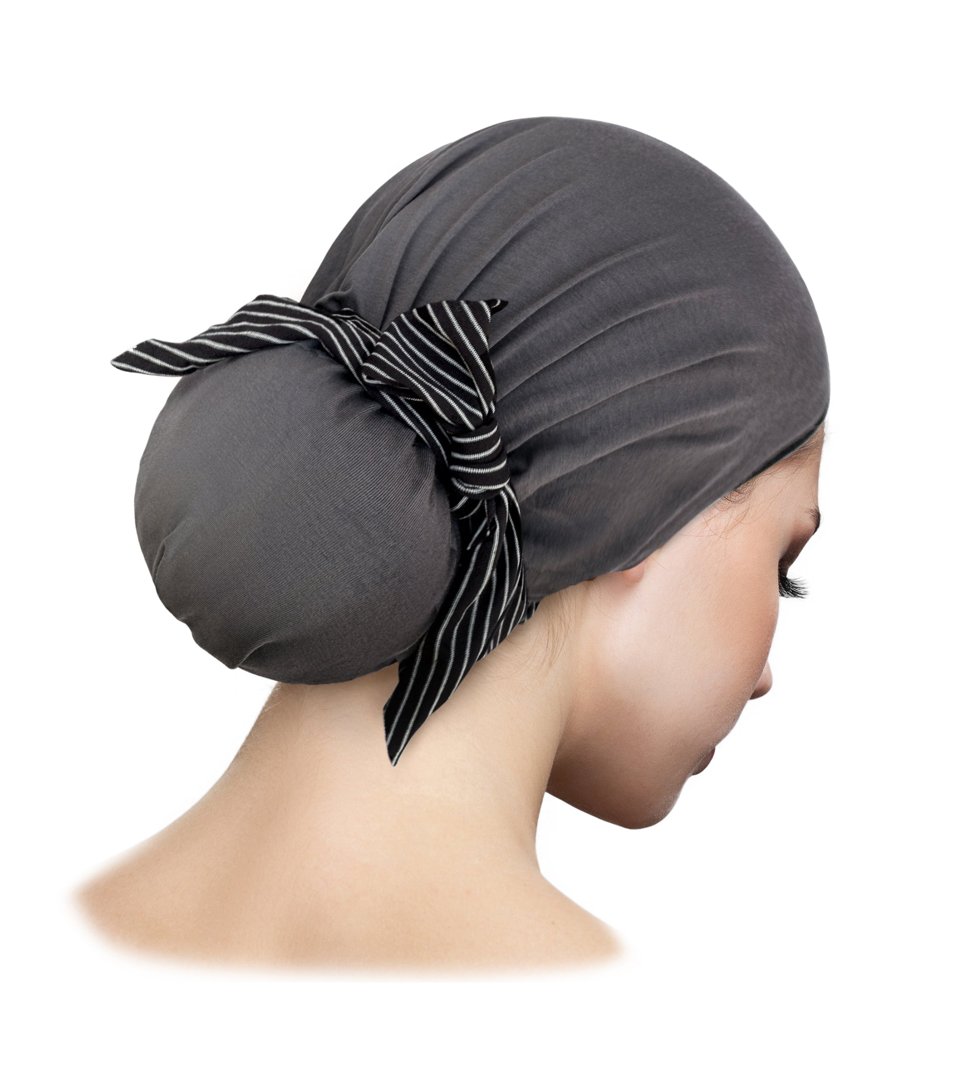 Grey pre-tied headscarf with stripe wrap