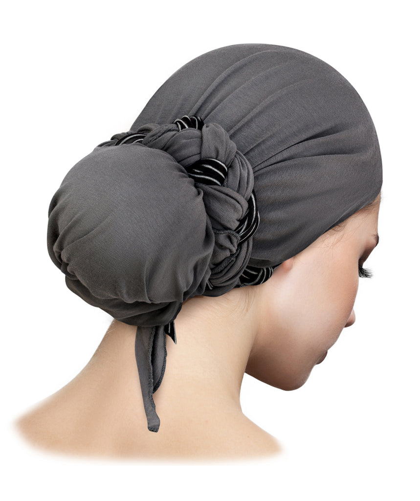 Grey pre-tied headscarf with stripe wrap