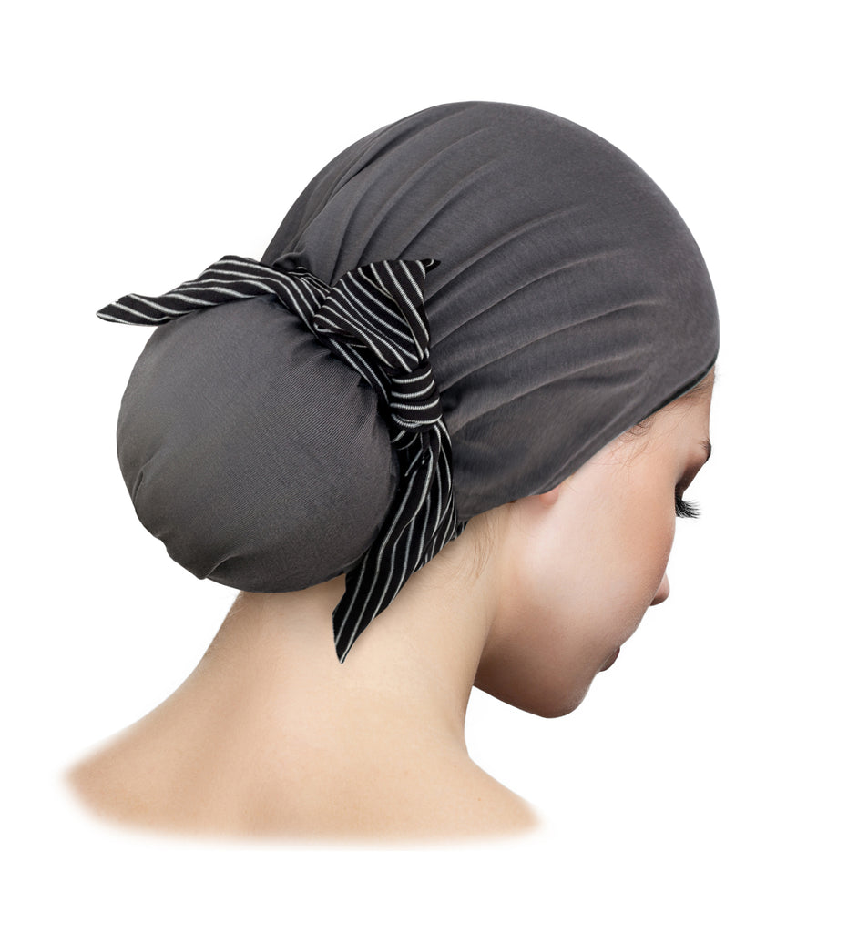 Grey pre-tied headscarf with stripe wrap
