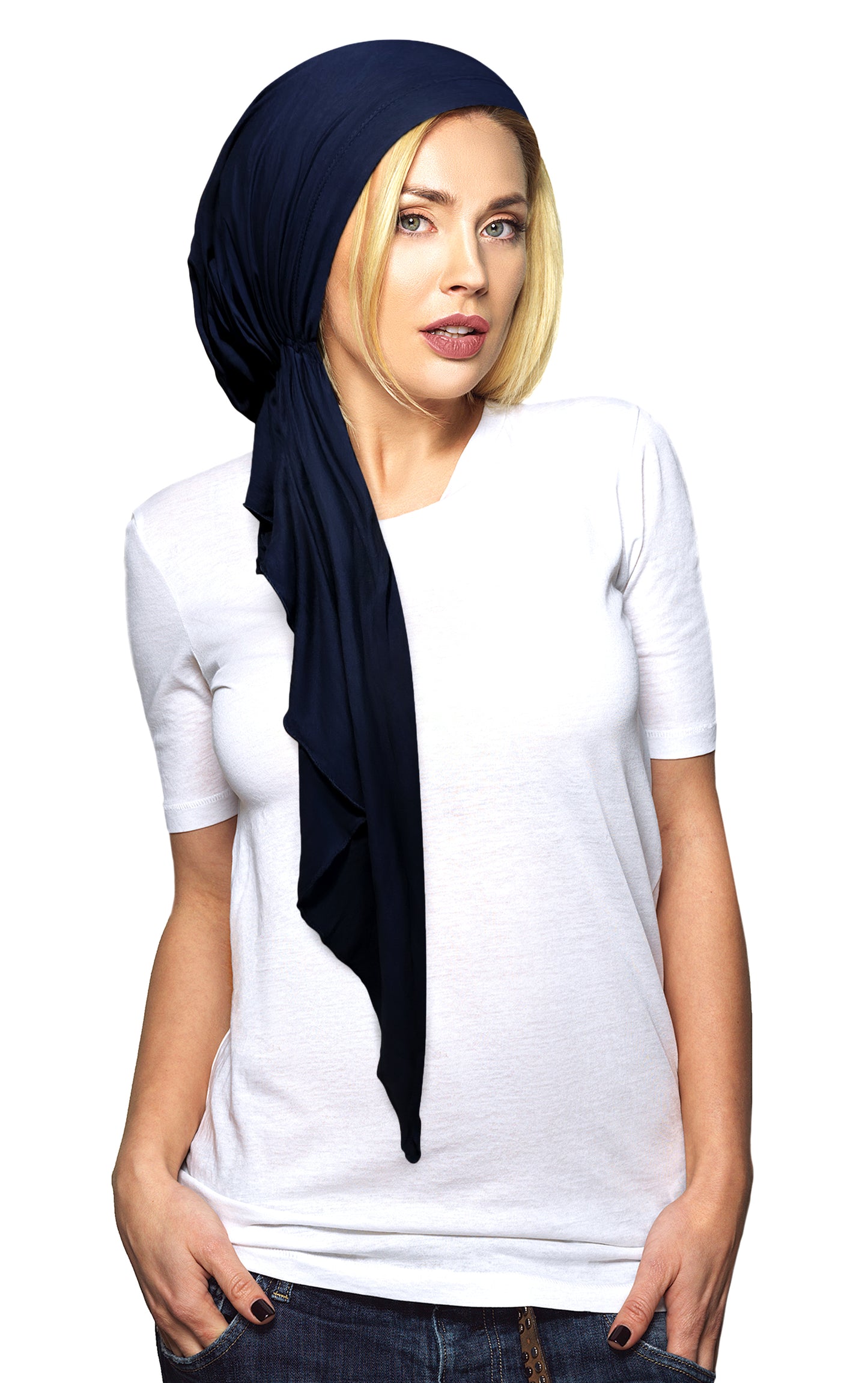 Deep navy blue long cotton headscarf