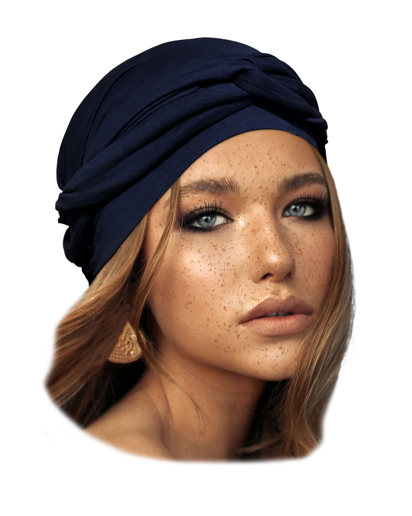 Deep navy blue long cotton headscarf