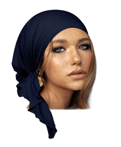 Deep navy blue soft cotton pre-tied headscarf
