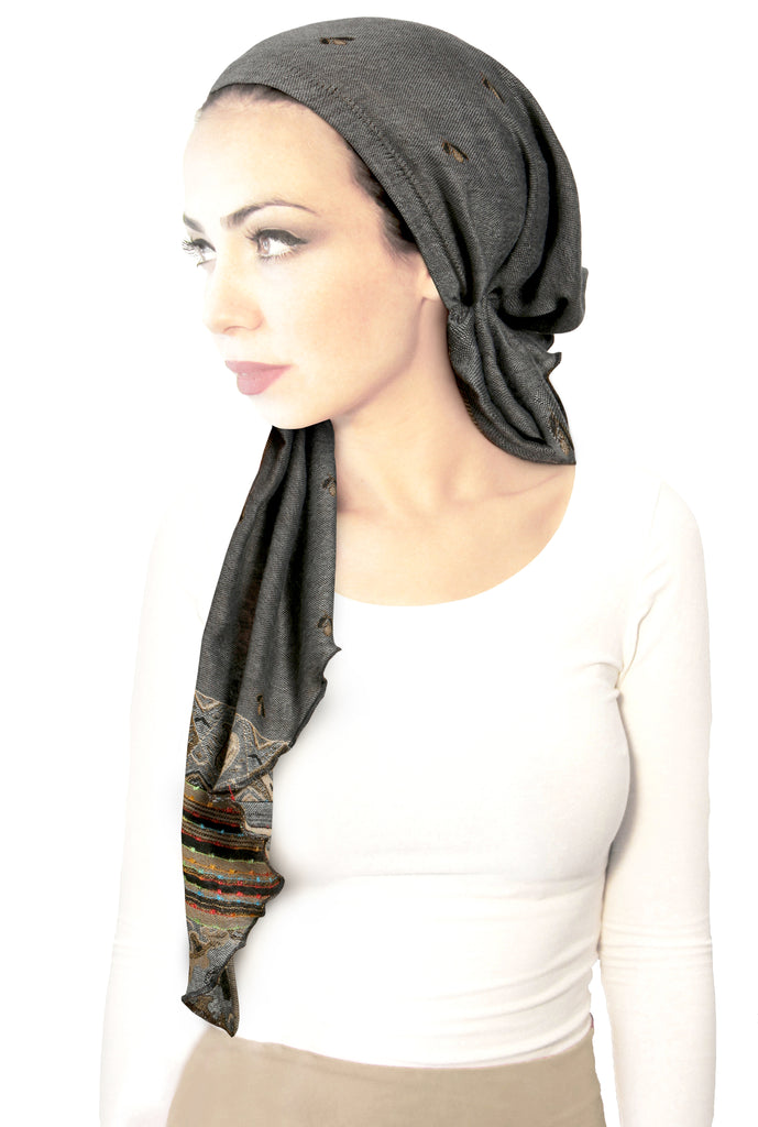 Boho chic long gray cashmere headscarf