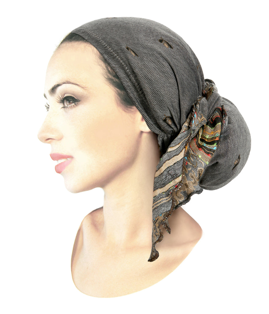 Boho chic long gray cashmere headscarf