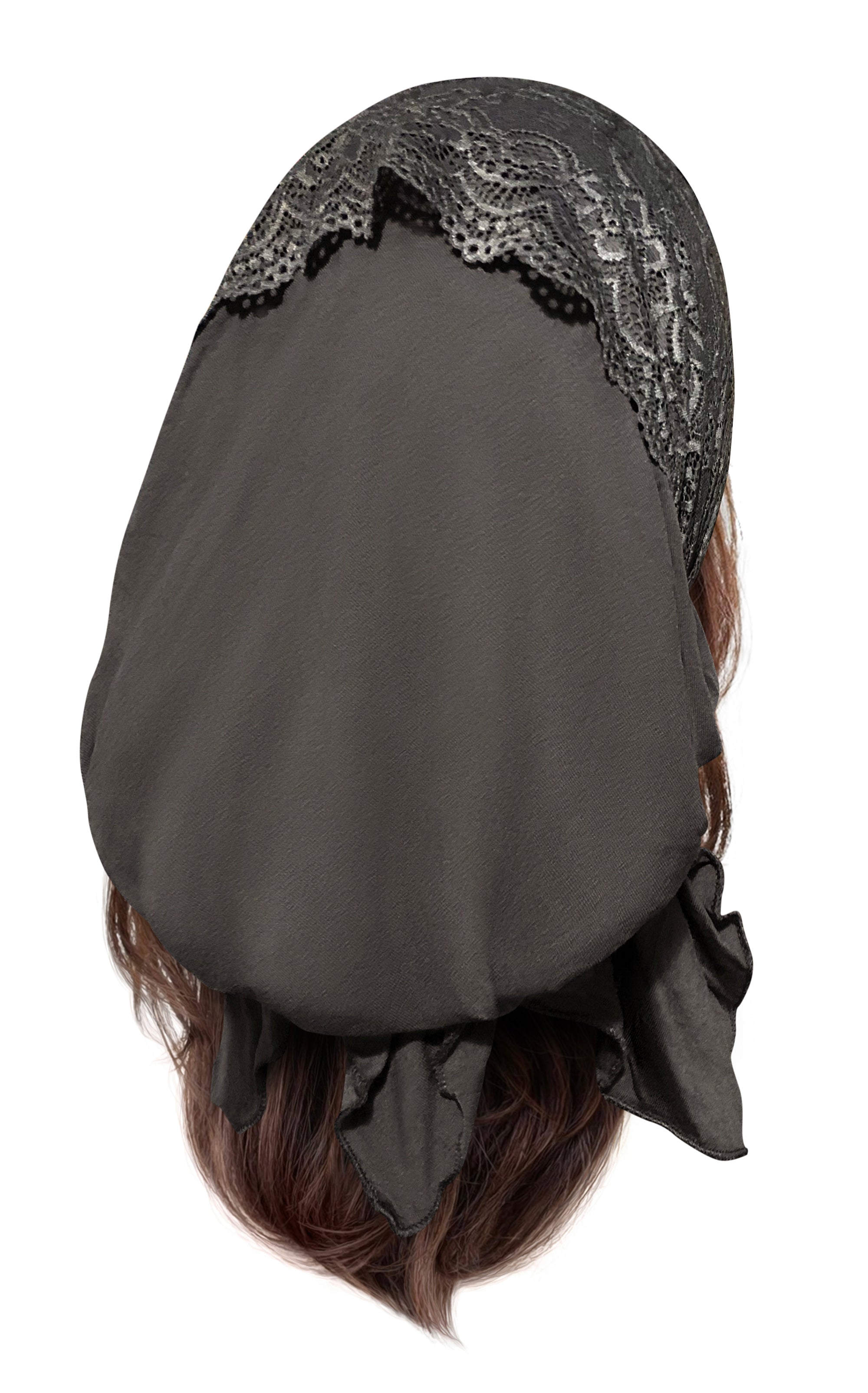 Gray headscarf with wide gray lace