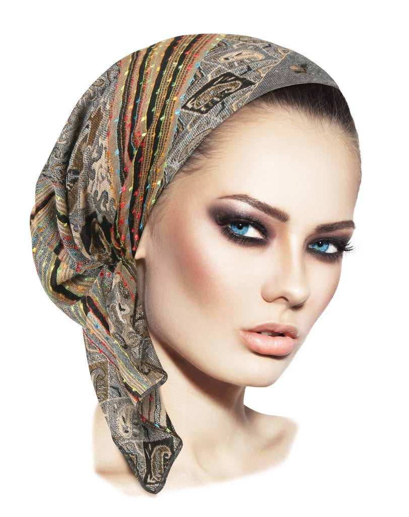 Gray cashmere pre tied headscarf