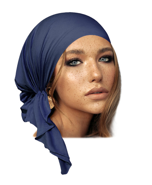 Navy periwinkle blue cotton headscarf