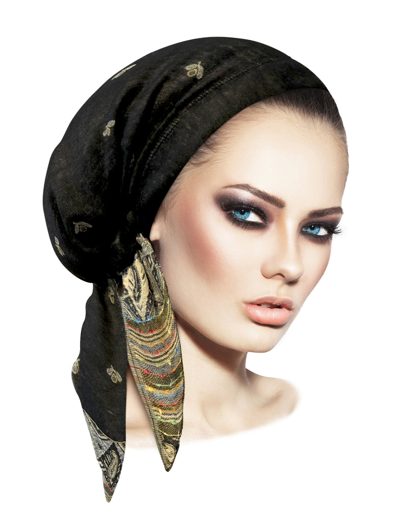 Boho chic black cashmere headscarf