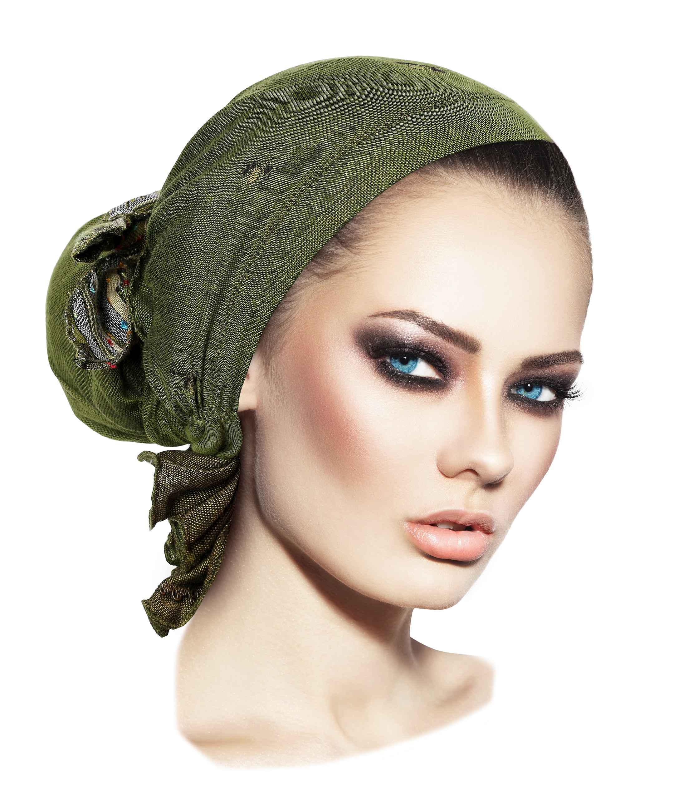 Olive green soft cashmere headscarf ethnic collection