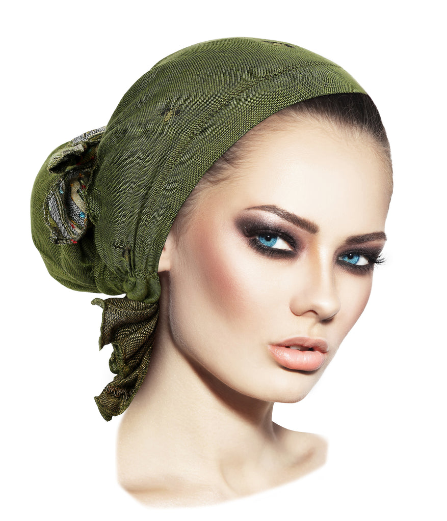 Olive green soft cashmere headscarf ethnic collection