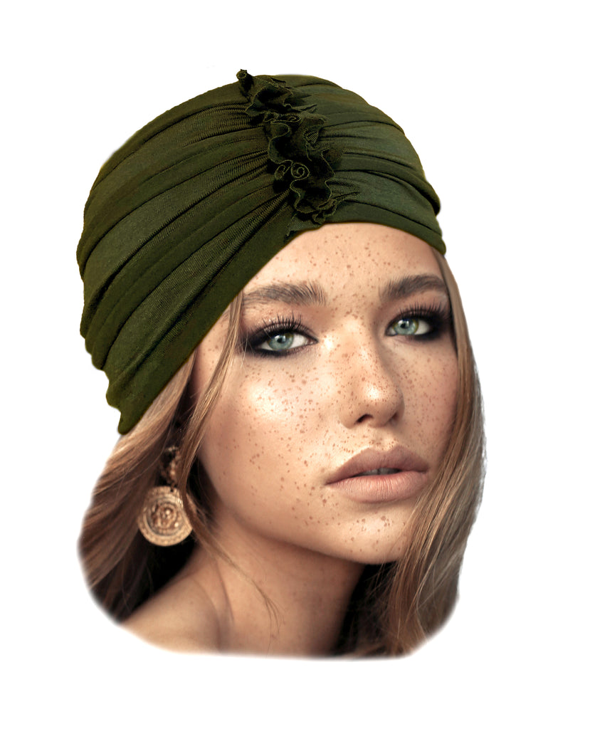 Olive green soft cotton turban headband