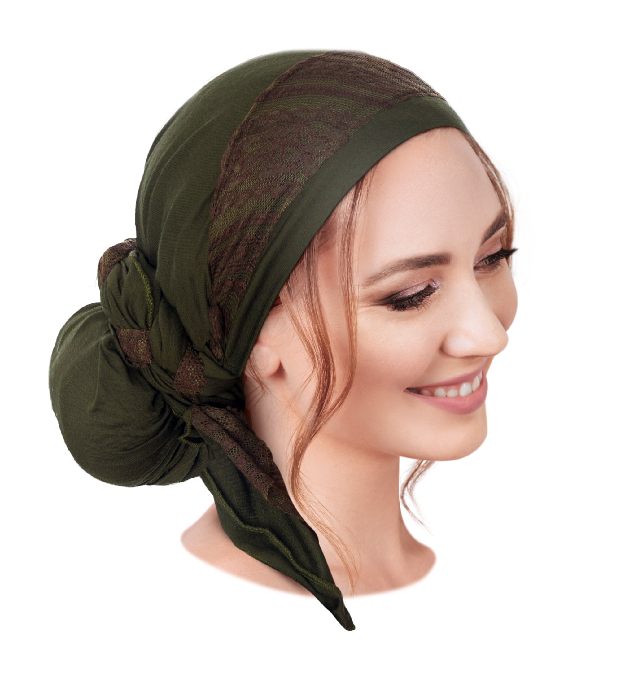 Olive green long headscarf lace wrap