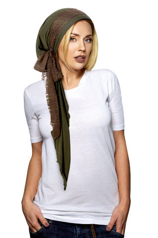 Olive green long headscarf lace wrap