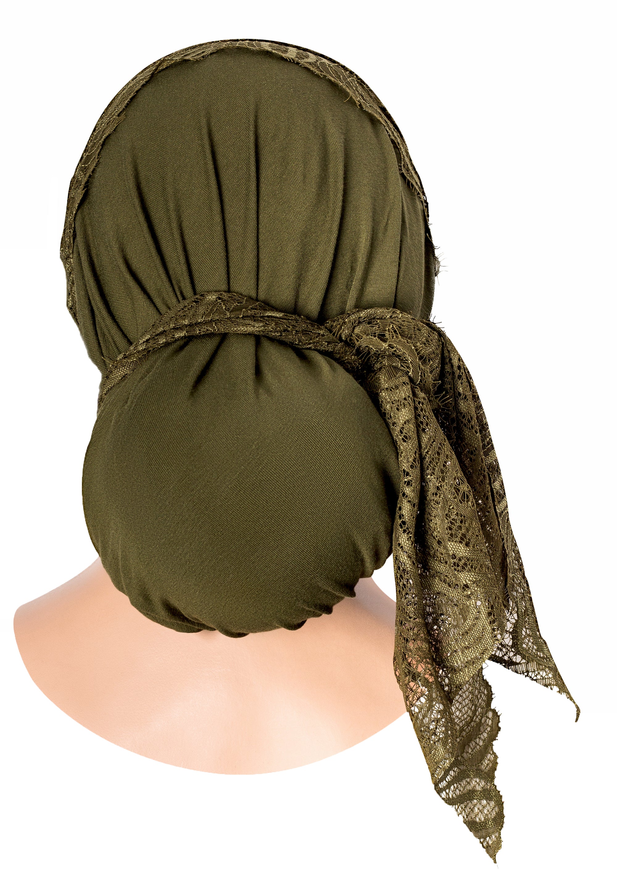 Olive green headscarf lace coconut buckle