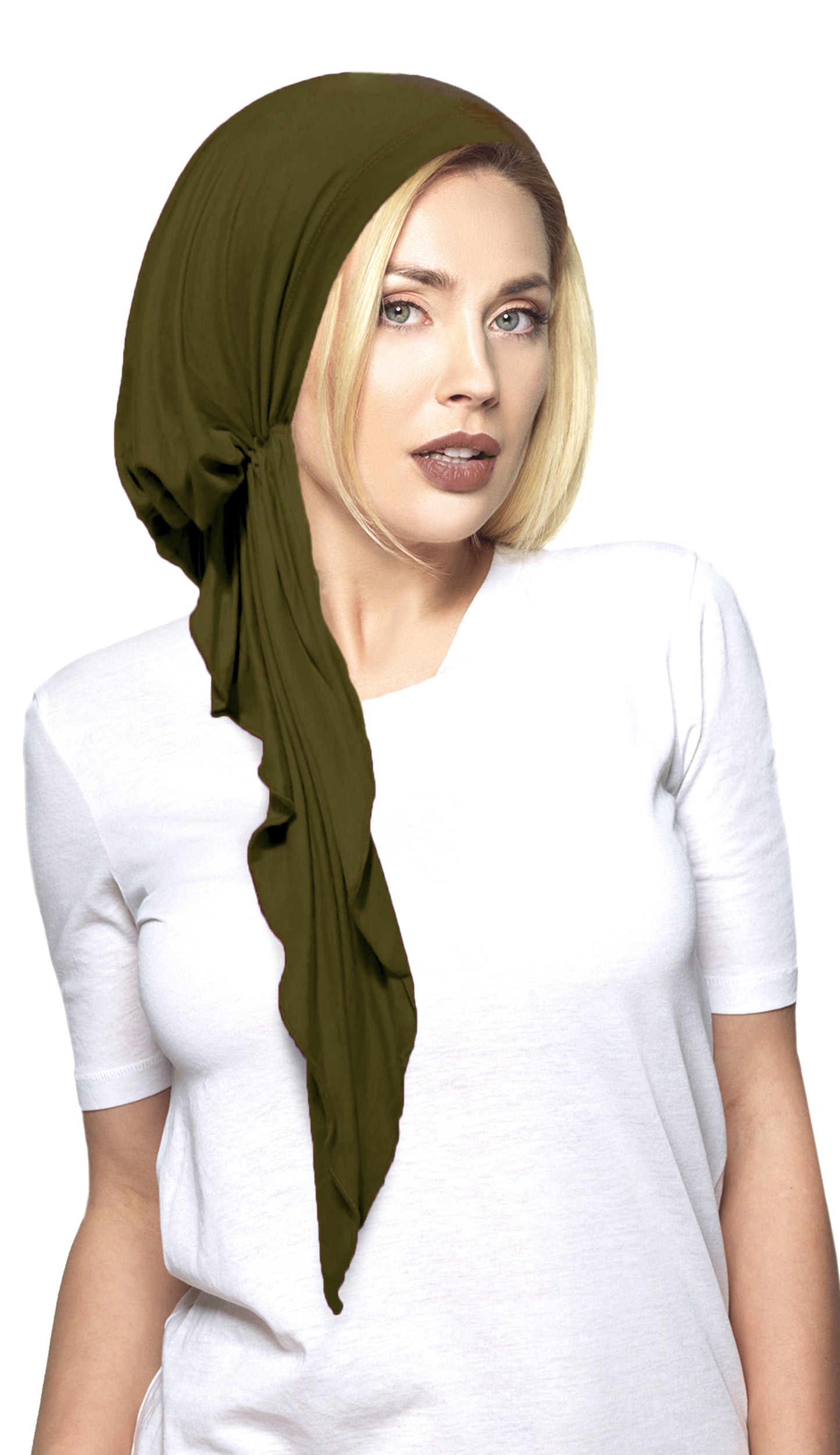 Long pre tied headscarf olive green