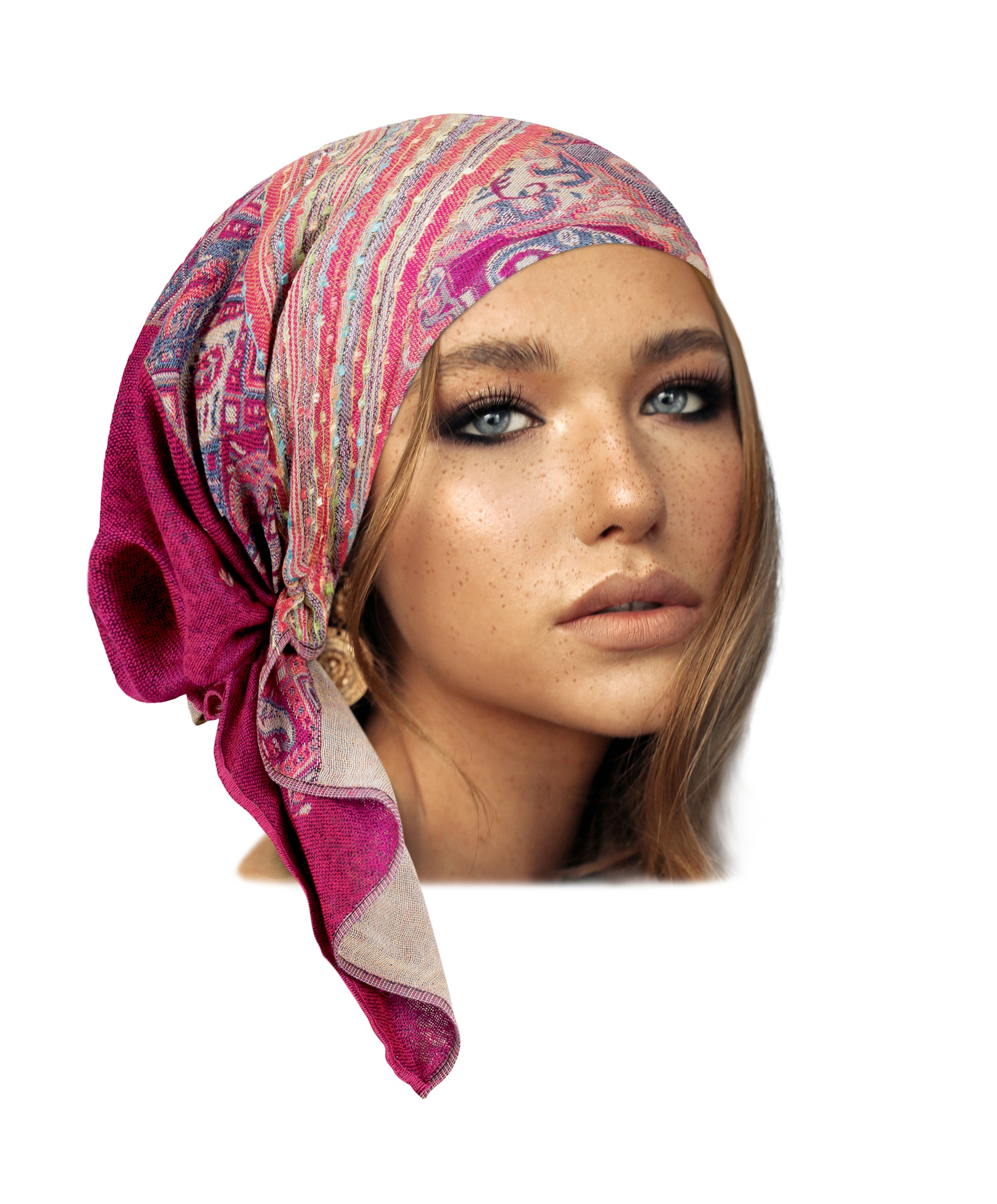 Boho chic cashmere headscarf fuchsia pink