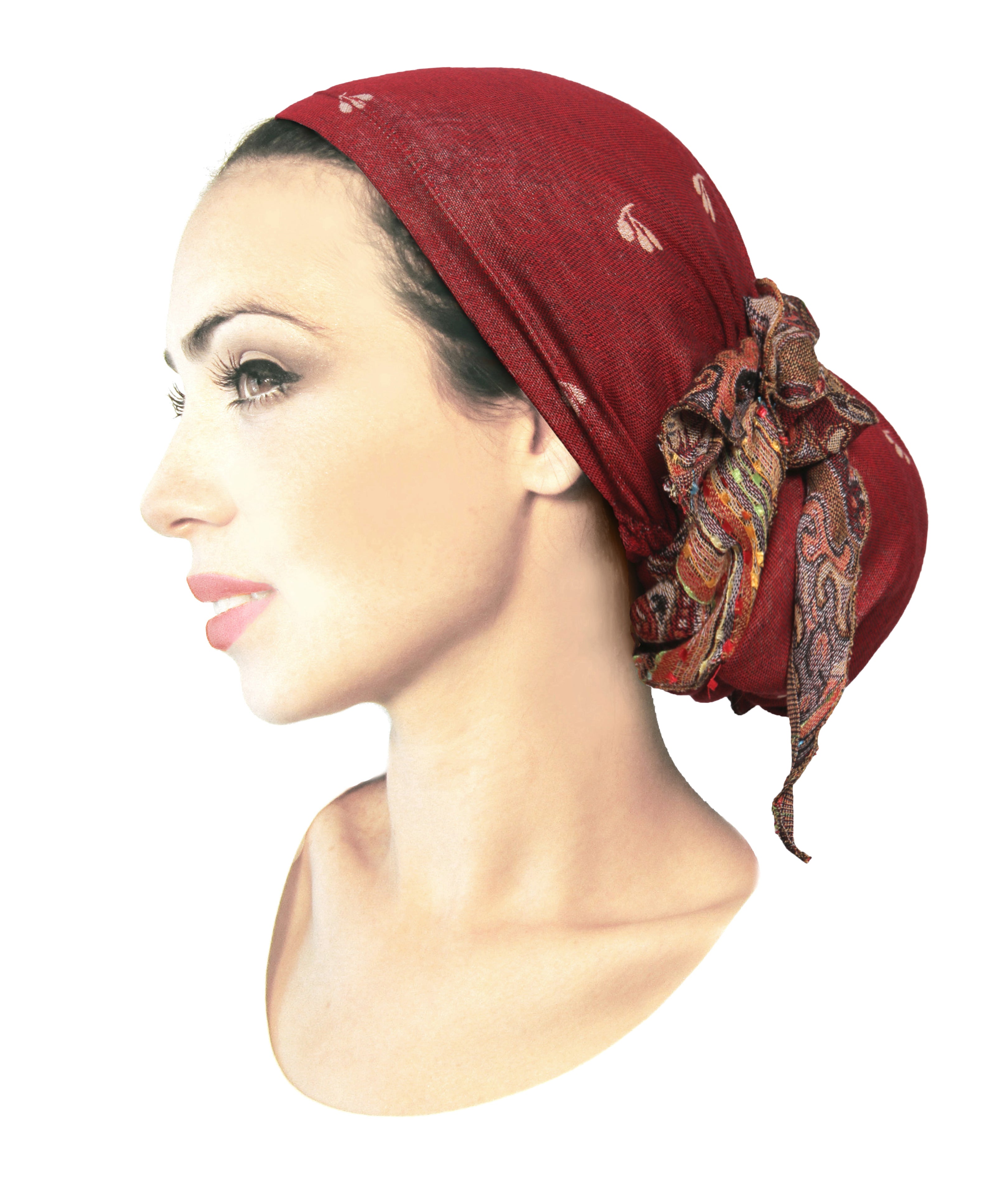 Boho chic long cashmere headscarf in burnt sienna red