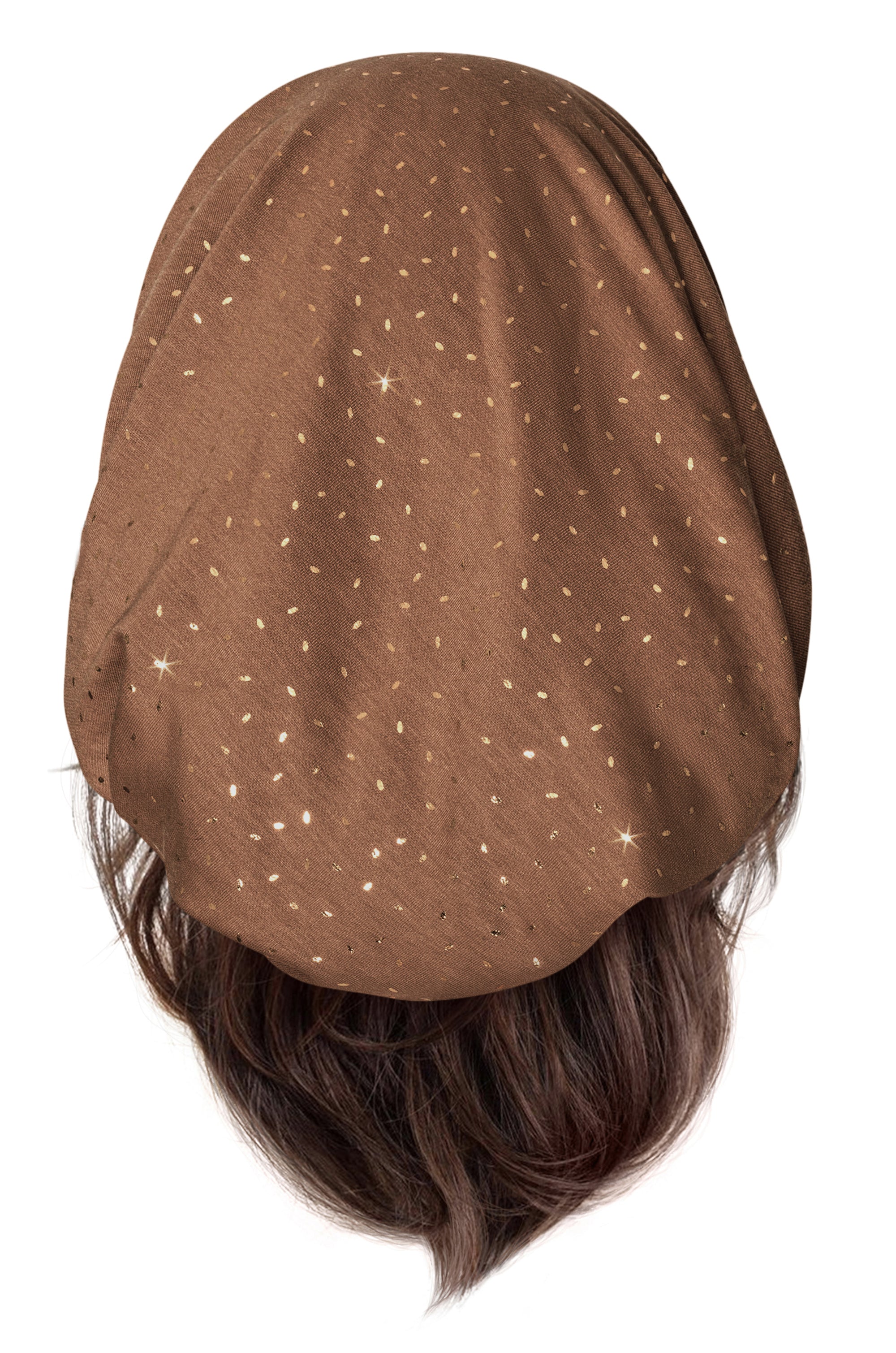 Taupe brown cotton headscarf gold sparkles
