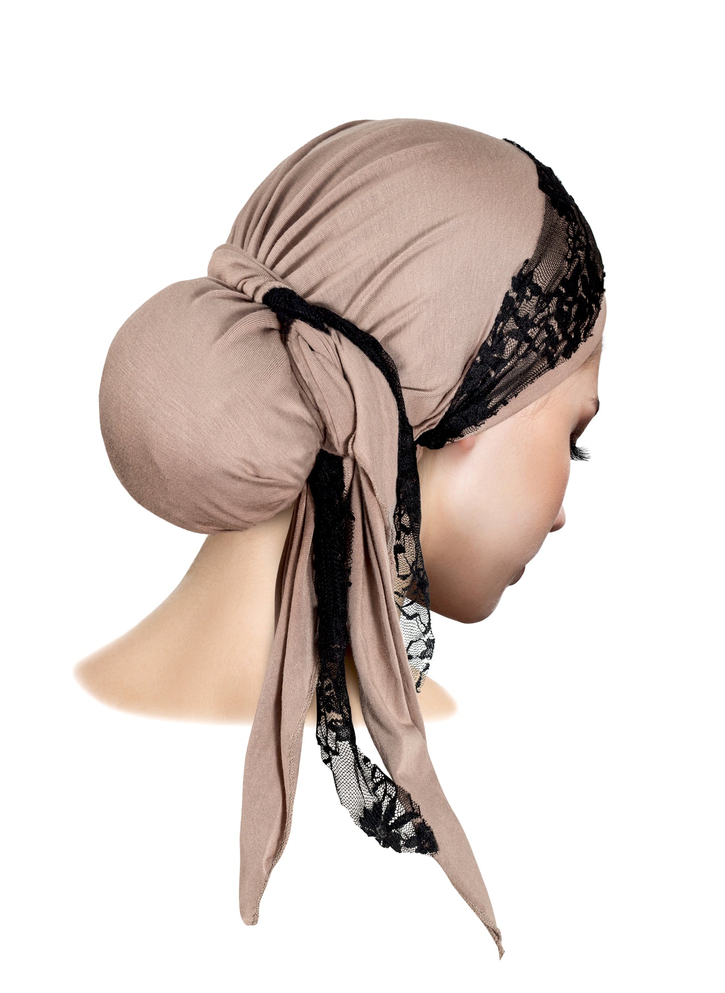 Taupe Headscarf Black Lace Wrap