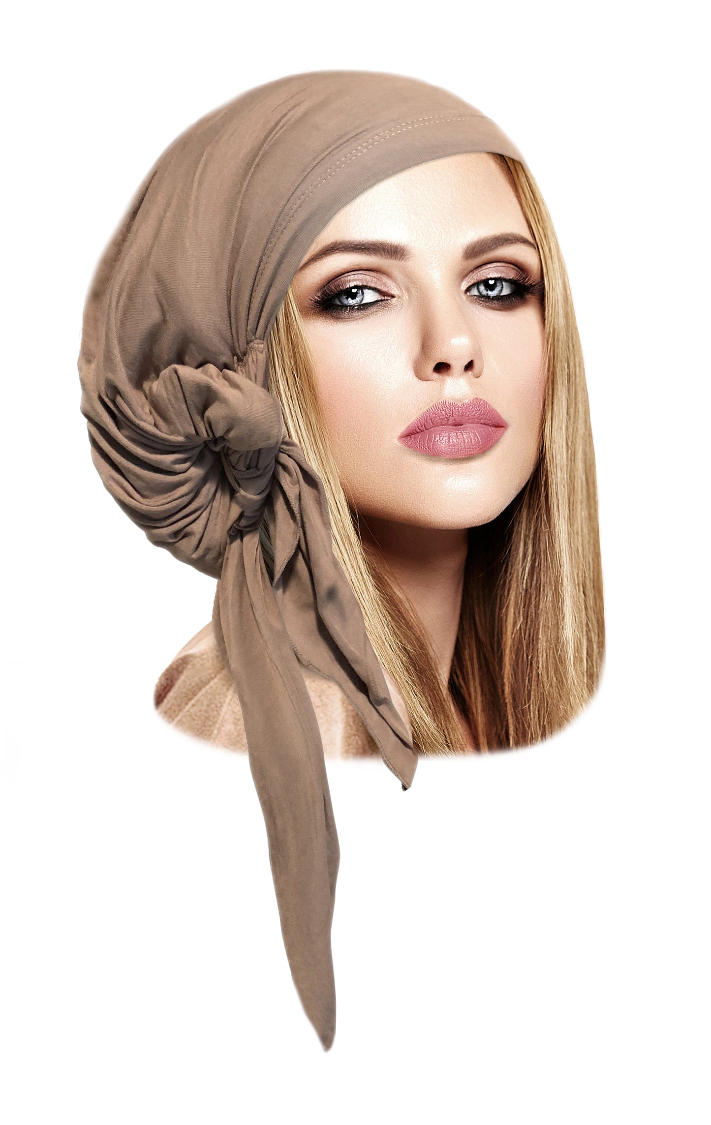 Long taupe pre-tied headscarf