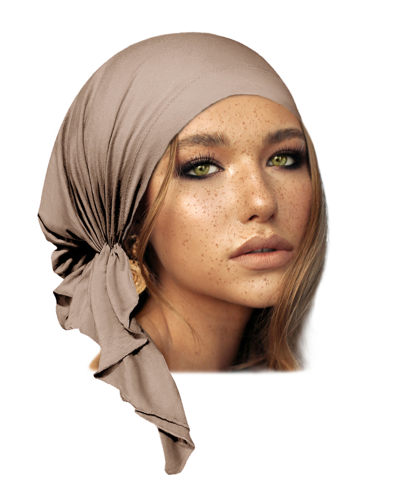 Taupe soft cotton pre-tied headscarf