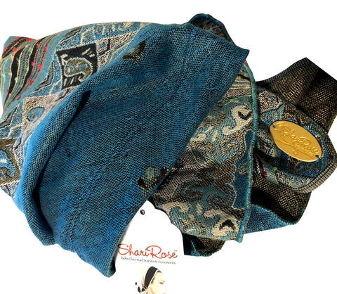 Teal cashmere pre tied headscarf