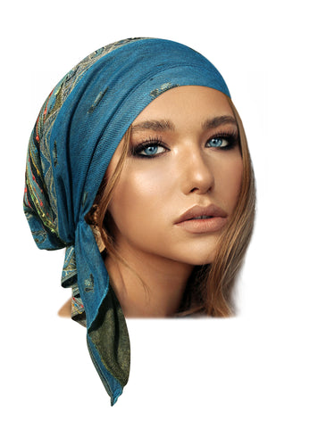Teal cashmere pre tied headscarf