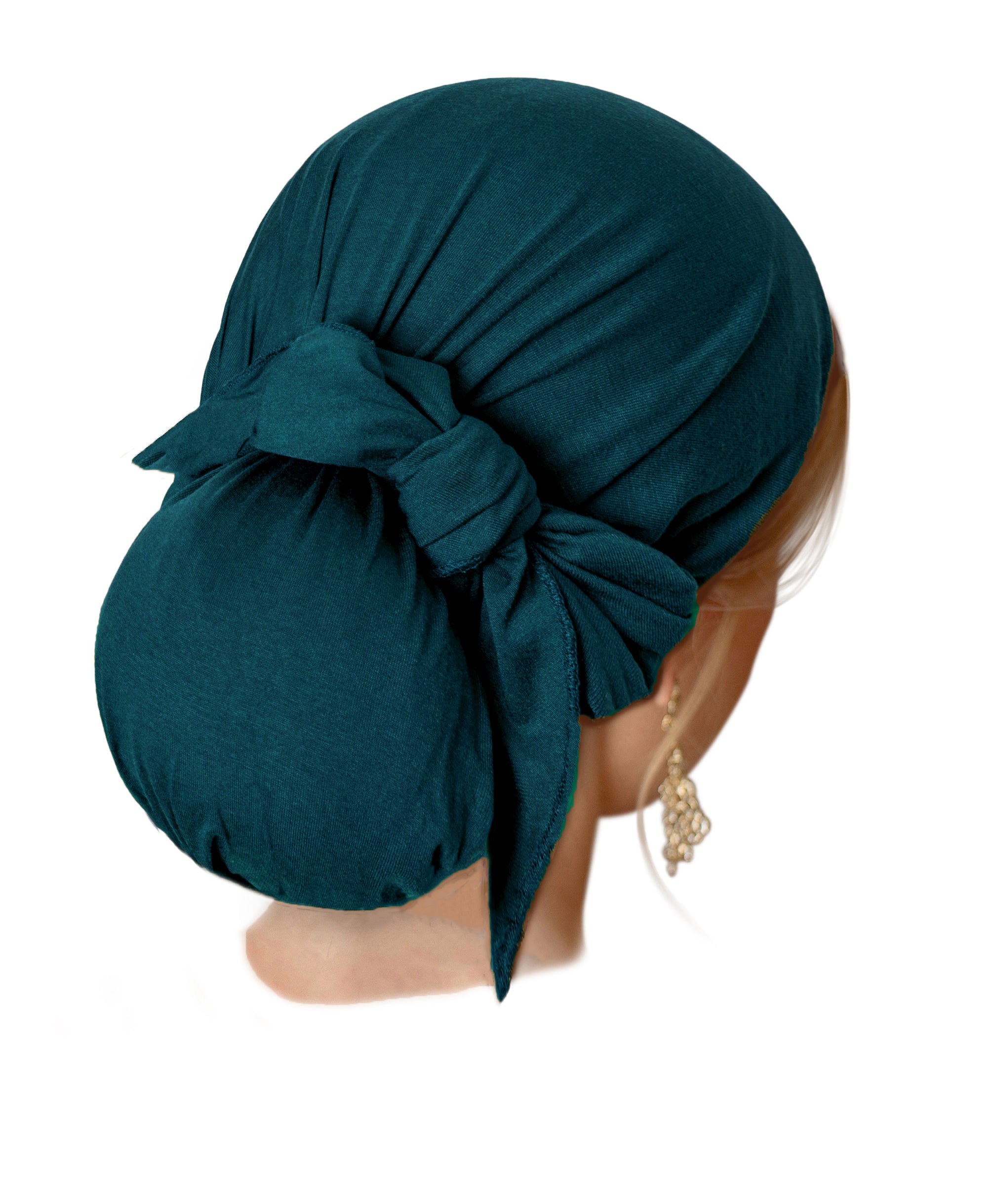 Long soft cotton pre tied headscarf in teal