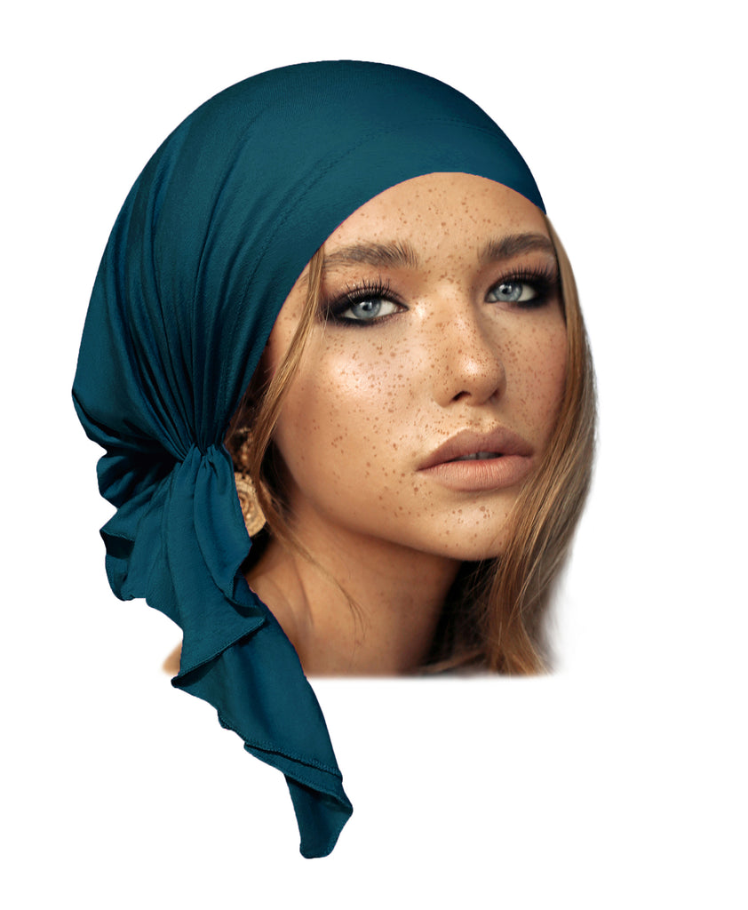 Teal soft cotton pre-tied headscarf